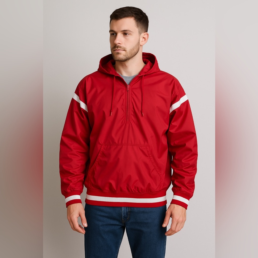 Vintage Russell Athletic Red Nylon Pullover Windbreaker Hoodie XL Made in USA